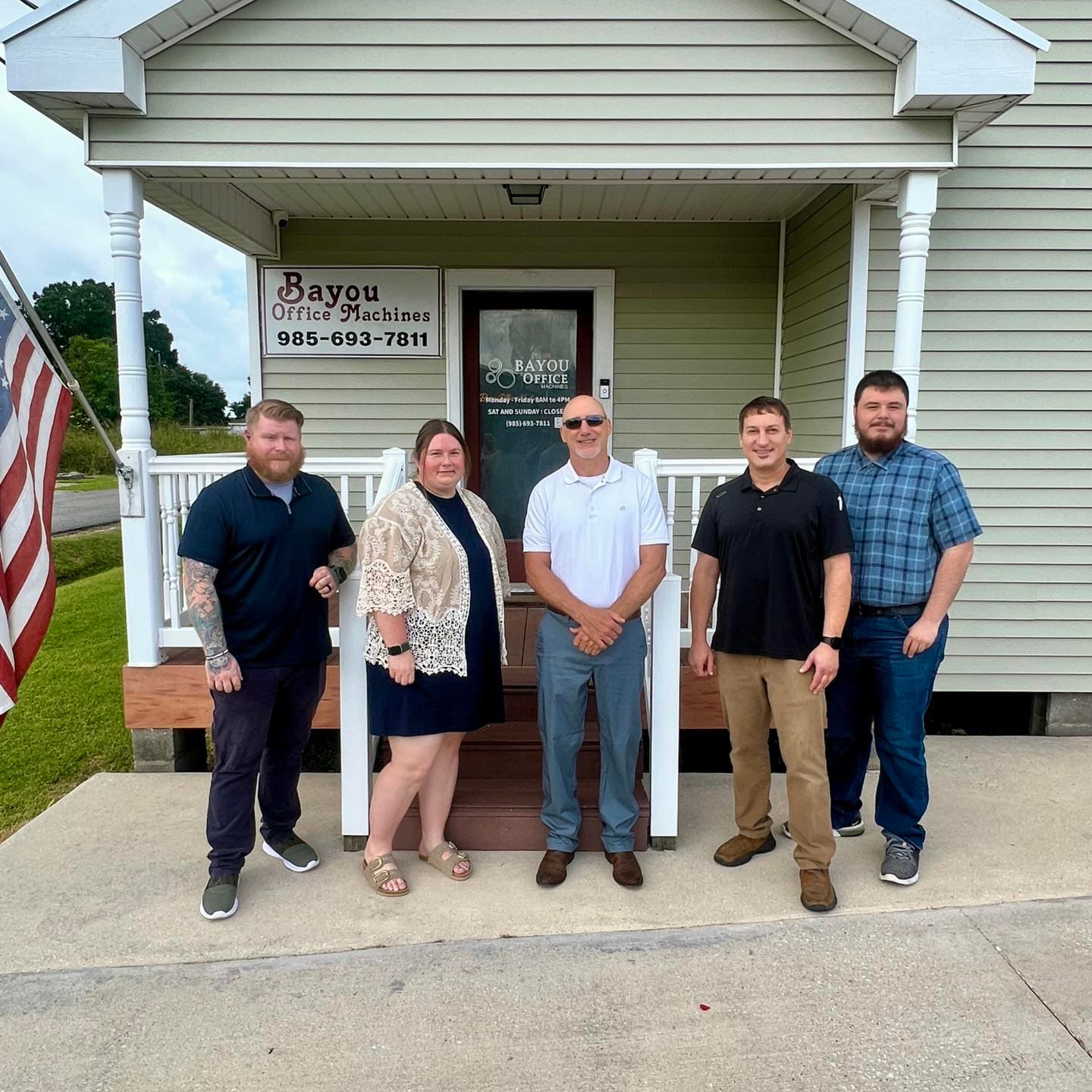 The Bayou Office Machines team outside the shop in Larose, Louisiana